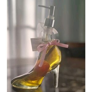 Extremely Rare ~ VINTAGE Crystal WaterElegant Glass Shoe Bottle with Pink Ribbon
